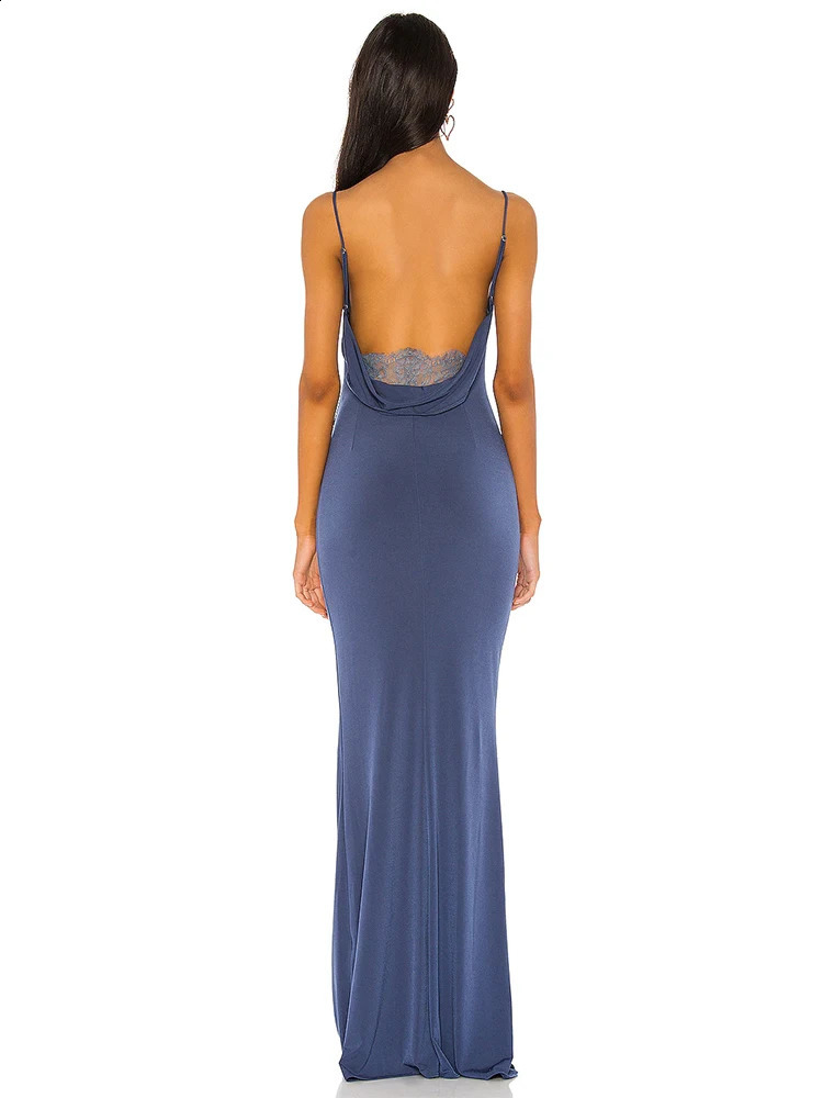 Women Open Back Lace Maxi Dress Elegant Cowl Neck Ruched Waist Mermaid Long Gown Wedding Bridesmai 260625 - view 5