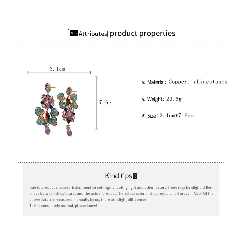 Rhinestones Asymmetric Artificial Crystal Flower Round Light Water Drop Dangle Earrings Bohemian Earring K- 260625 - view 7