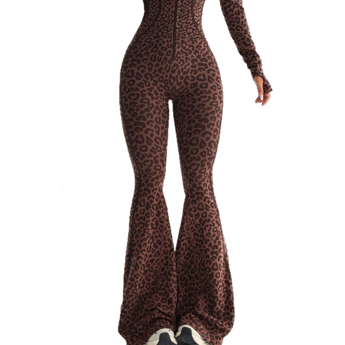 Popular cross-border foreign trade fitness wear, leopard print one-piece yoga outfit for women, European and American style slim-fit zippered jumpsuit - view 6