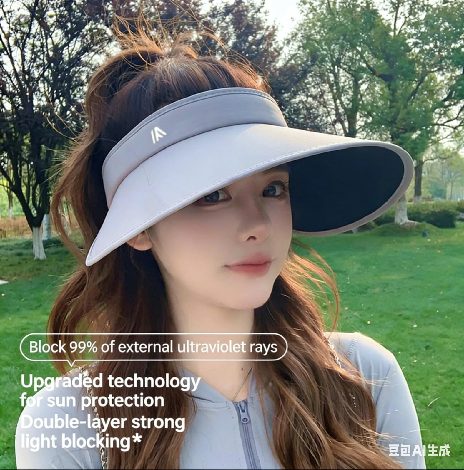 Womens UPF50 Large Brim Sun Visor Hat UV Protection Empty Top Cap 260625 - view 3