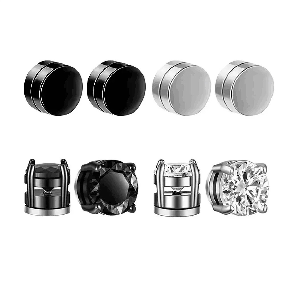 1 Pairs of Mens Fashionable Ear Hole Free Magnet Zircon Stainless Steel False Earring Set Unisex Non Piercing Clip Earrings 260623 - view 5