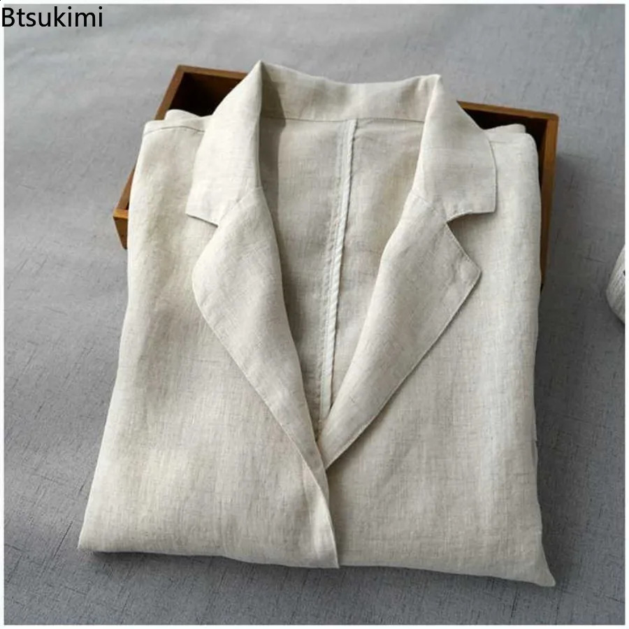 Spring Summer Linen Suit Jackets Womens Casual Simple Long Sleeve Single Breasted Blazers Comfortable Loose Thin Coats Tops 260626 - view 3