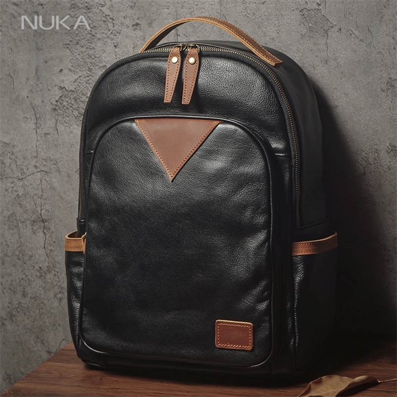 High Quality Genuine Leather Backpack Mens Business Travel Bag y Top Grain Cowhide Schoolbag For 15 Inch Laptop y260611