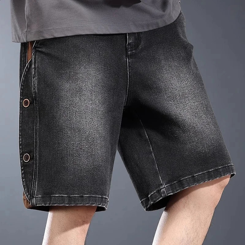 2026 Drawstring Blue Baggy Denim Shorts For Men High Street Retro Casual Jorts Side Button n Patchwork Short Jeans 260625 - view 7