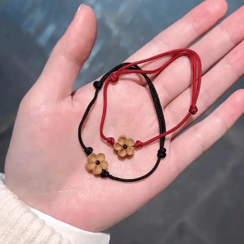 Wooden Plum Blossom Red Bracelet Rope Hand Woven Lucky Retro Creative Gift Girlfriends Couples Jewelry 260617 - view 4