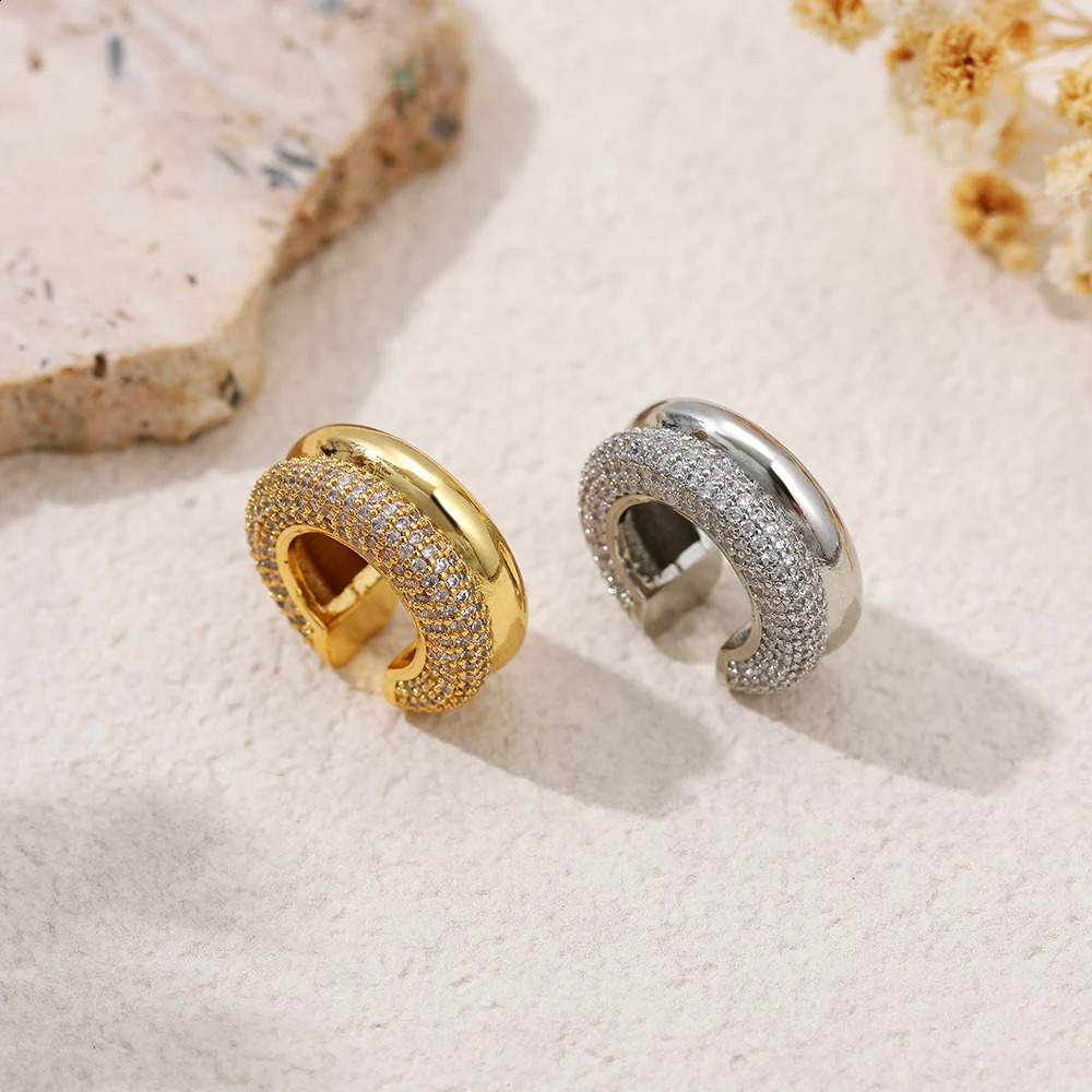 1pcs Delicate CZ Zircon Double Layer Cshape y Cuff Earrings Stainless Steel No Piercing Cartilage Ear Clip y Jewelry 260623 - view 5