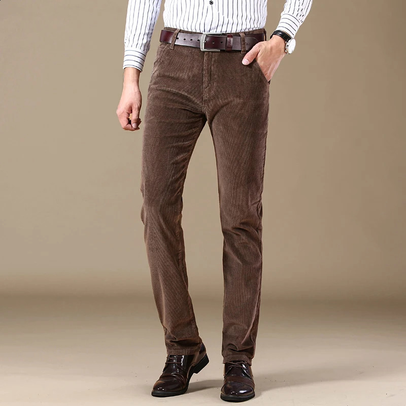 Autumn Corduroy Pants Mens Cotton Thick Slim Straight Elastic Business Casual Trousers Fashion Khaki Male Clothes 260626 - view 3