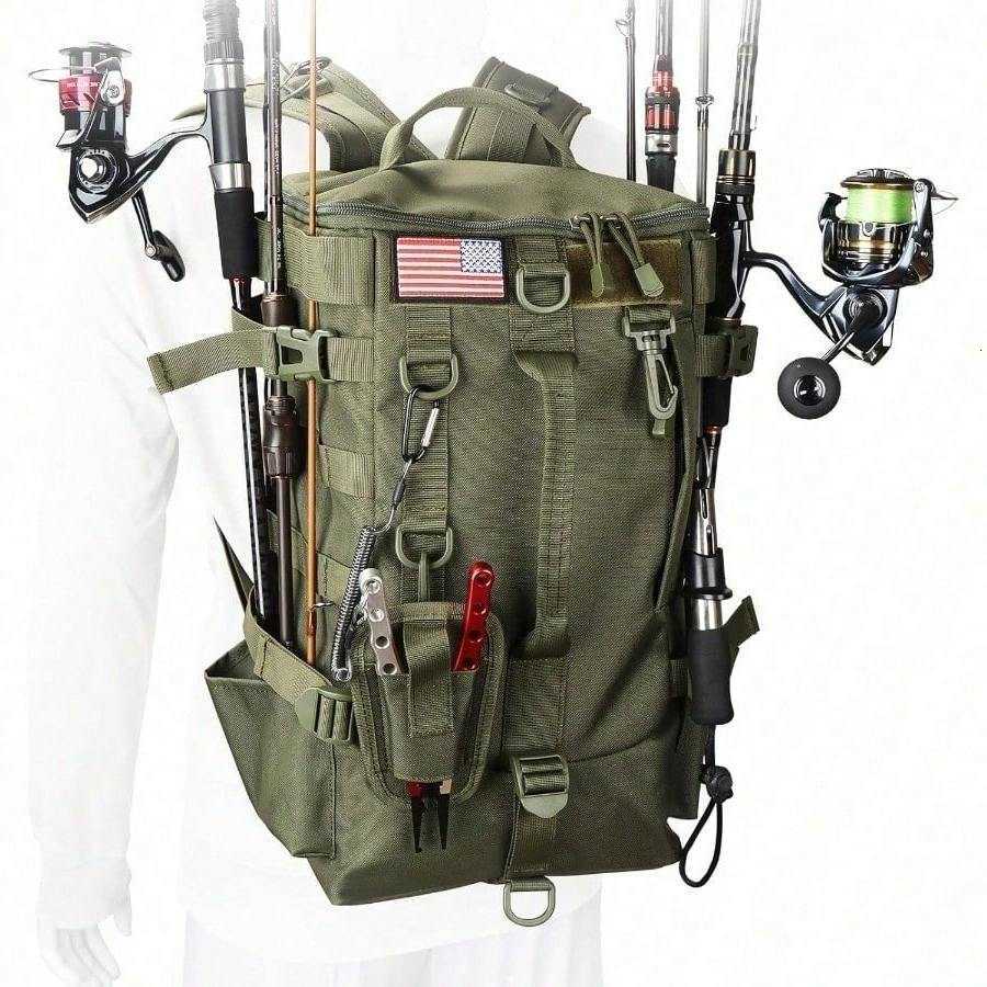 with Bag Fishing Rod Tackle Holders Large Storage Tackle Box Backpack for Carrying Fishing Gear and Equipment Gifts for Men M260626