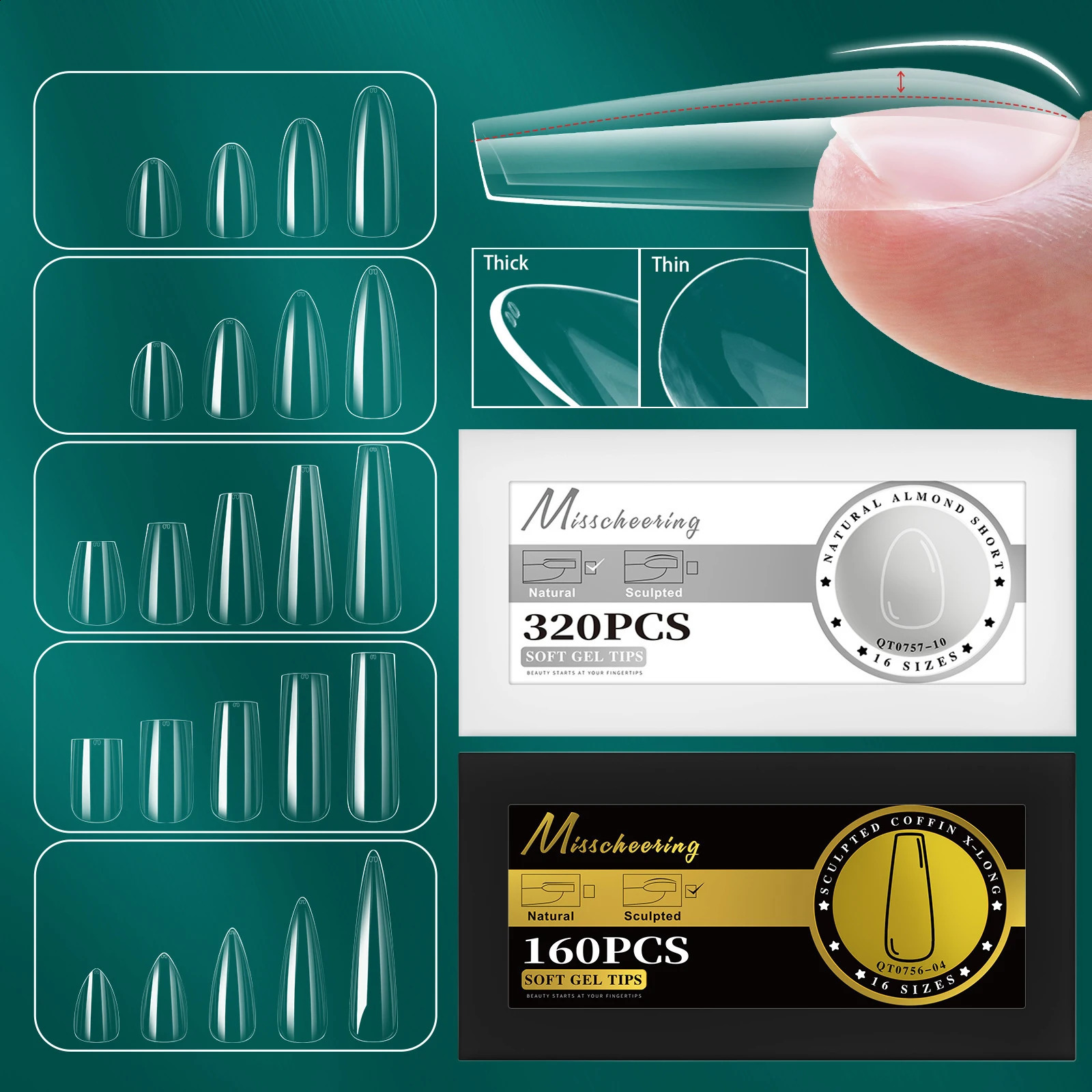 16 Sizes Curved Arch Soft Gel Tips False Nail Sculpted Natural Tip Full Cover Almond Capsules French Coffin Nails Extension 260626 - view 1