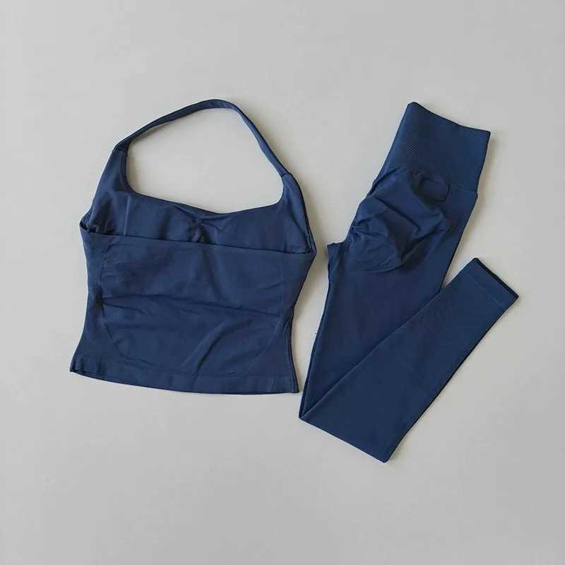 Fitness Yoga Halter Workout Top Set Womens Professional Training Pilates Peach Hip-Lifting Pants Sportswear M260626 - view 6