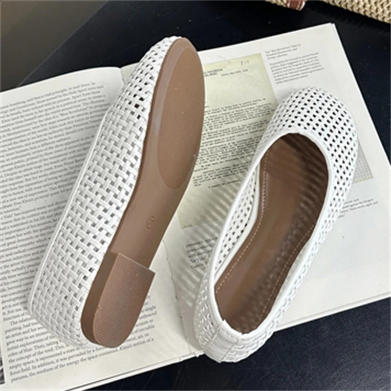 Aneikeh Light Blue Woven Mesh Ballet Flats Women Round Toe Breathable Slip On Casual Loafers Summer Flat Shoes 260626 - view 3
