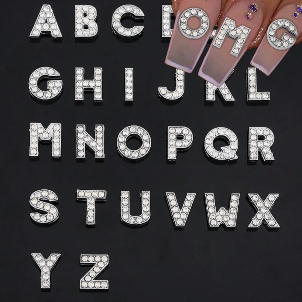26pcs/Pack European And American Style Rhinestone Alloy English Letter Nail Art Decoration Y2K Metal Style DIY Large Nail Art 260623