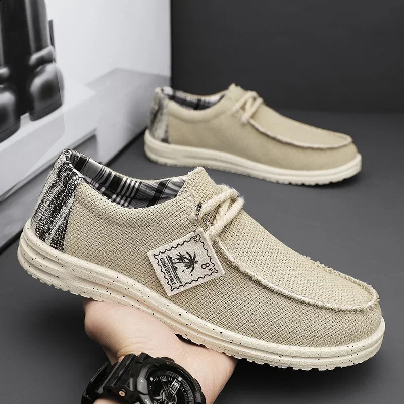 Mens Canvas Shoes Summer Lightweight Breathable Soft Slip on Casual Shoes Fashion Beach Vacation Loafers Men Footwear 260626