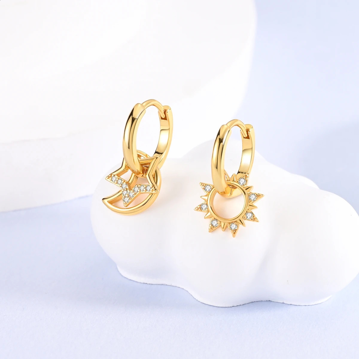 Original 925 Silver Hoop Gold Earring For Woman Heart Star Moon Zircon Pendientes Fashion Jewelry 260626 - view 4