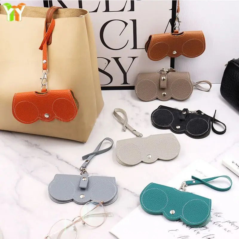 1PC/2PCS Litchi Embossed Glasses Cover Cute Hanging PU Leather Sunglasses Reading Glasses Storage Bag Travel Eyewear Holders 260625 - view 4