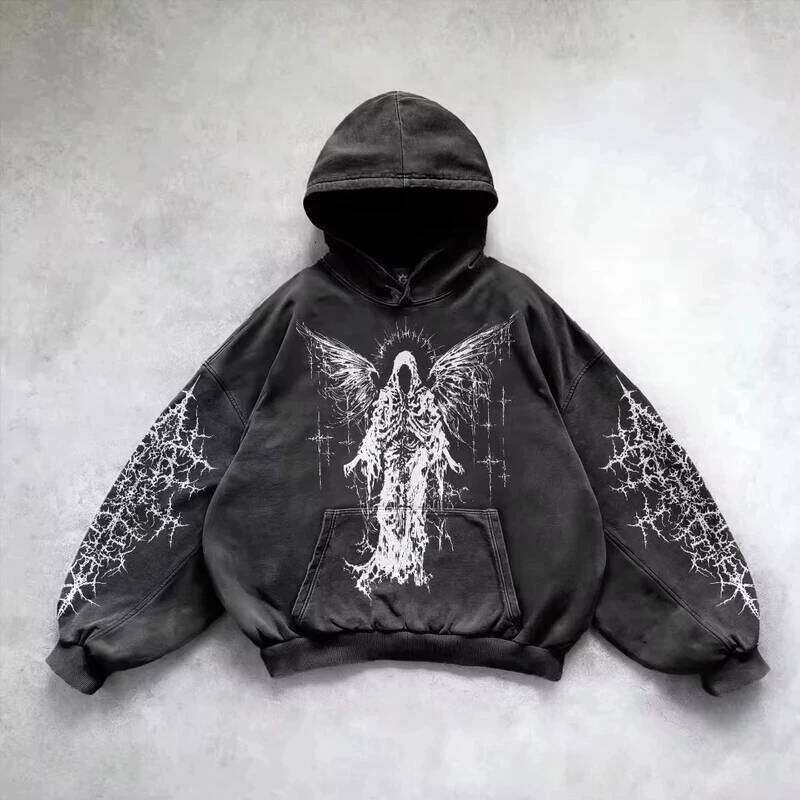 Retro Gothic Graphic Print Hip Hop Hoodie for Men Y2k Grunge Punk Casual Loose Pullover Women Streetwear Sweatshirt Hoodies W260626 - view 3