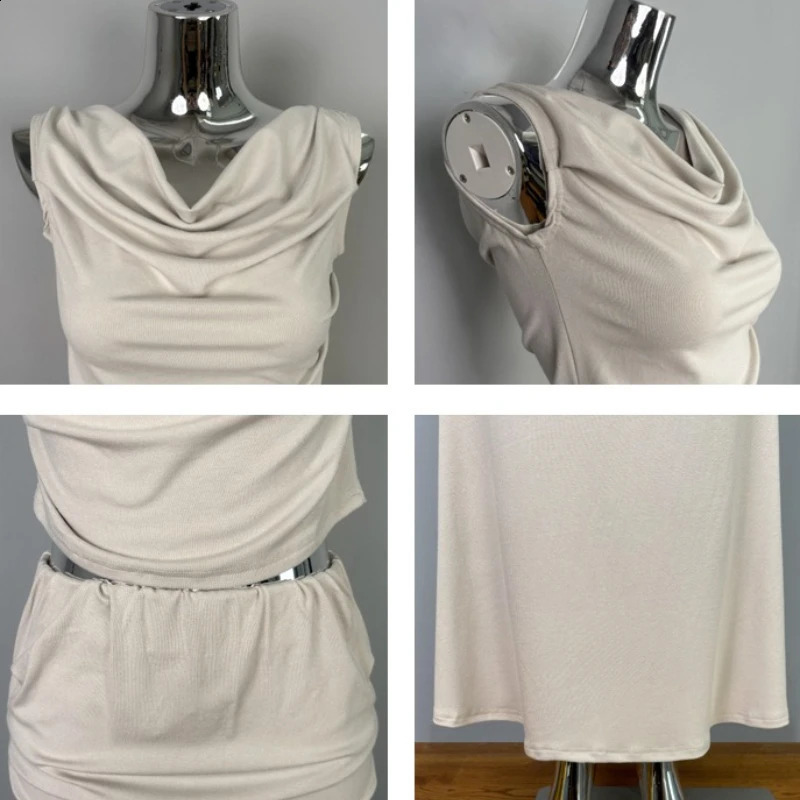 2026 Arrival Korea Dongdaemun Two Piece Set Slim Fit Draped Neck Sleeveless Women Tank TopButt Wrapped Fishtail Skirt 260625 - view 7