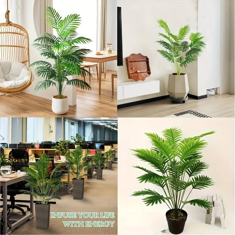 24 Leaves Areca Palm Artificial Plants Trees in Pot Plastic Green Fake Plant Tree Bonsai for Room Home Indoor Outdoor Decoration ddmythur - view 6