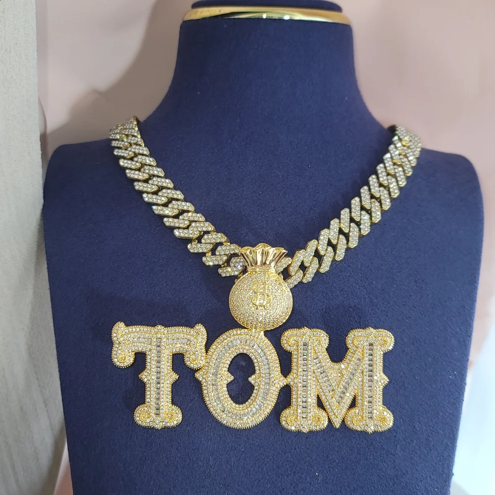 Custom Fashion Jewelry Money Bag Bail LetterNumbers Pendant Necklace Hip Hop Miami Cuban Chain Birthday Gifts For Men Women 260615 - view 7