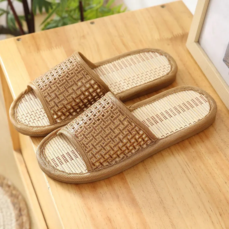 Bamboo Rattan Summer Slippers for Women/Men - Breathable Couple Sandals Soft Sole Anti-Slip Indoor Slides for Home/Beach 260624 - view 6