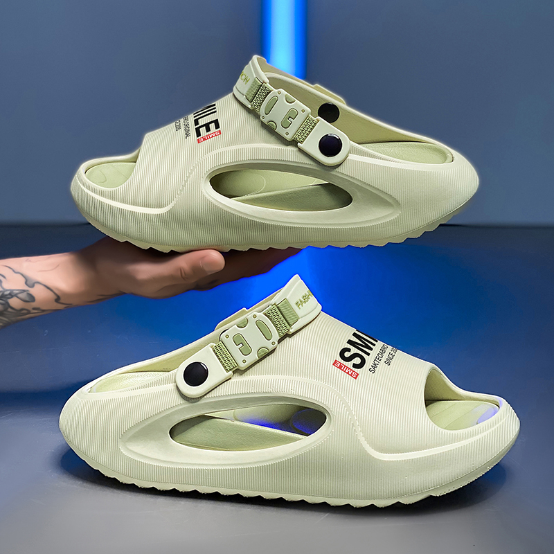 Men Hollow Cutout Platform Sport Slides Adjustable Buckle Heel Strap Soft EVA Thick Cushion Anti Slip Open Toe Beach Shower Casual Slippers - view 5