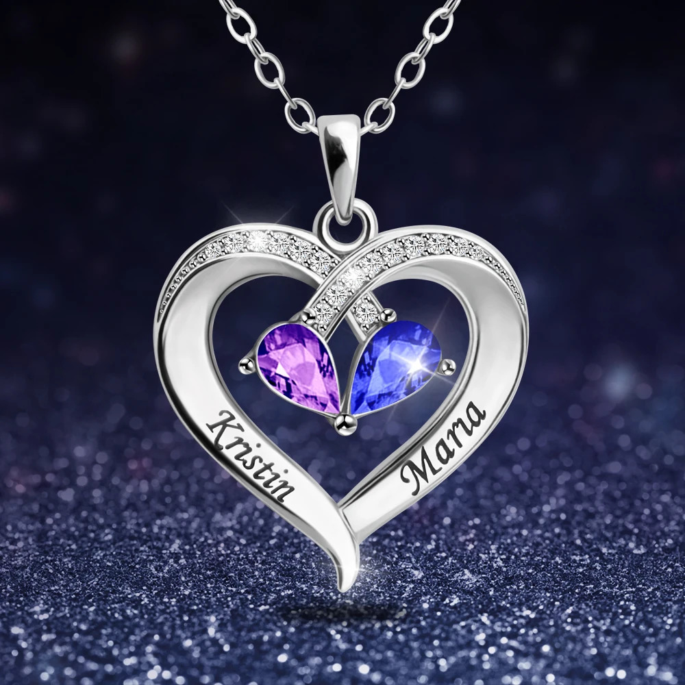 MaiLun Custom Names Heart Pendant Necklace Custom Birthstone Necklace Personalized Mothers Day Necklace Jewlery Gift 260626