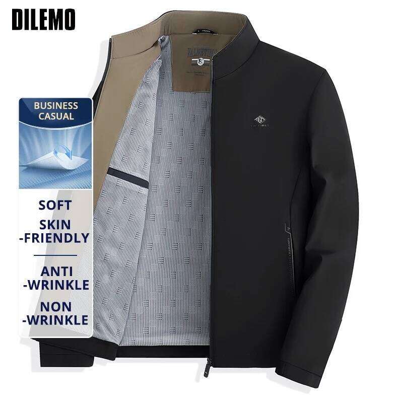Premium Anti-pilling Breathable Mature Men Blazer Jacket Business Casual Spring Fall Stand Collar Windbreaker Executive Coats W260626 - view 1
