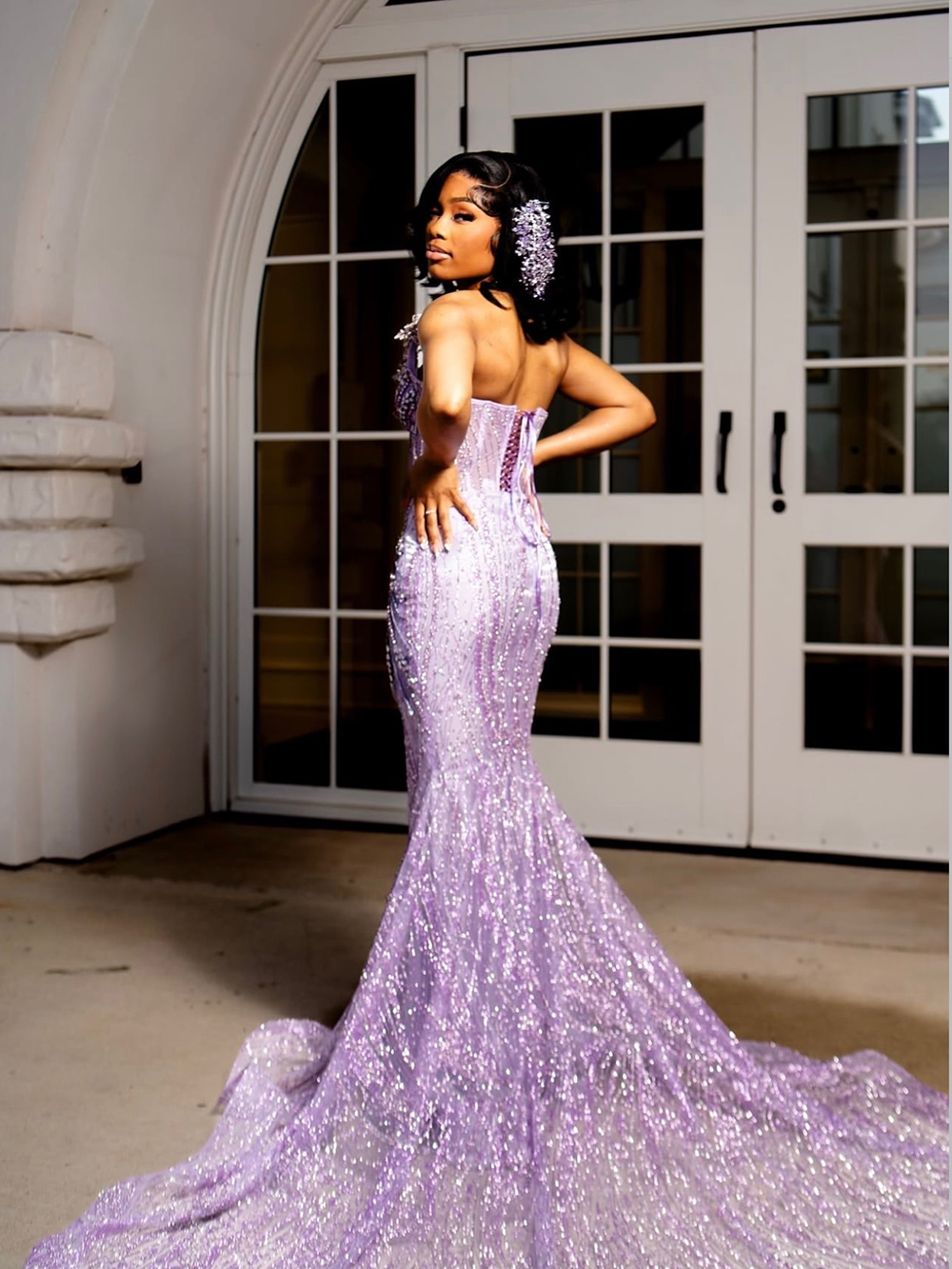 Purple Long Prom Dresses 2026 For Black Girls Corset Sweetheart Sequin Crystal Tassel Evening Gowns For Party - view 4