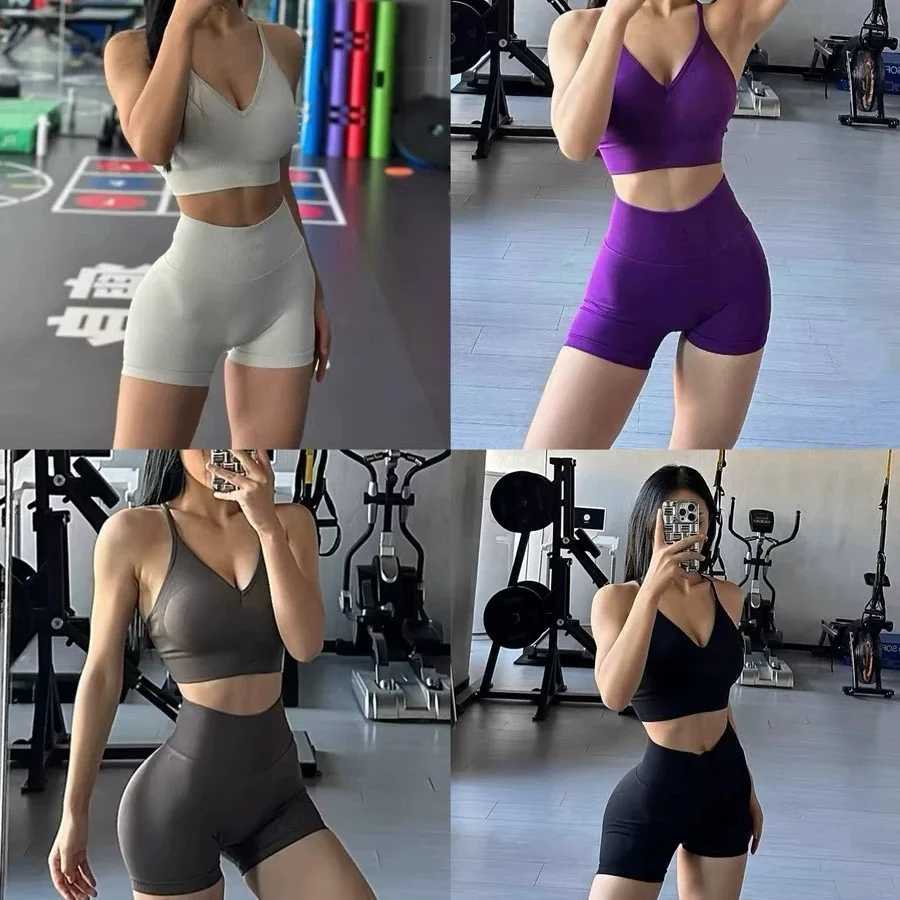 beautiful New high-waisted fitness set bra yoga wear womens quick-drying exercise butt lift three-point shorts M260626 - view 7