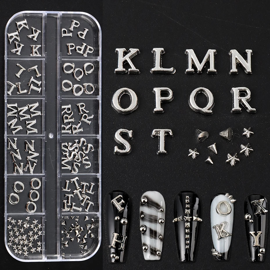 Sparkling letter bead Nail Charm - Slivery Alloy Alphabet Number Nail Art Accessories for Women Y2K Sparkling Rhinestone Charm 260623 - view 3