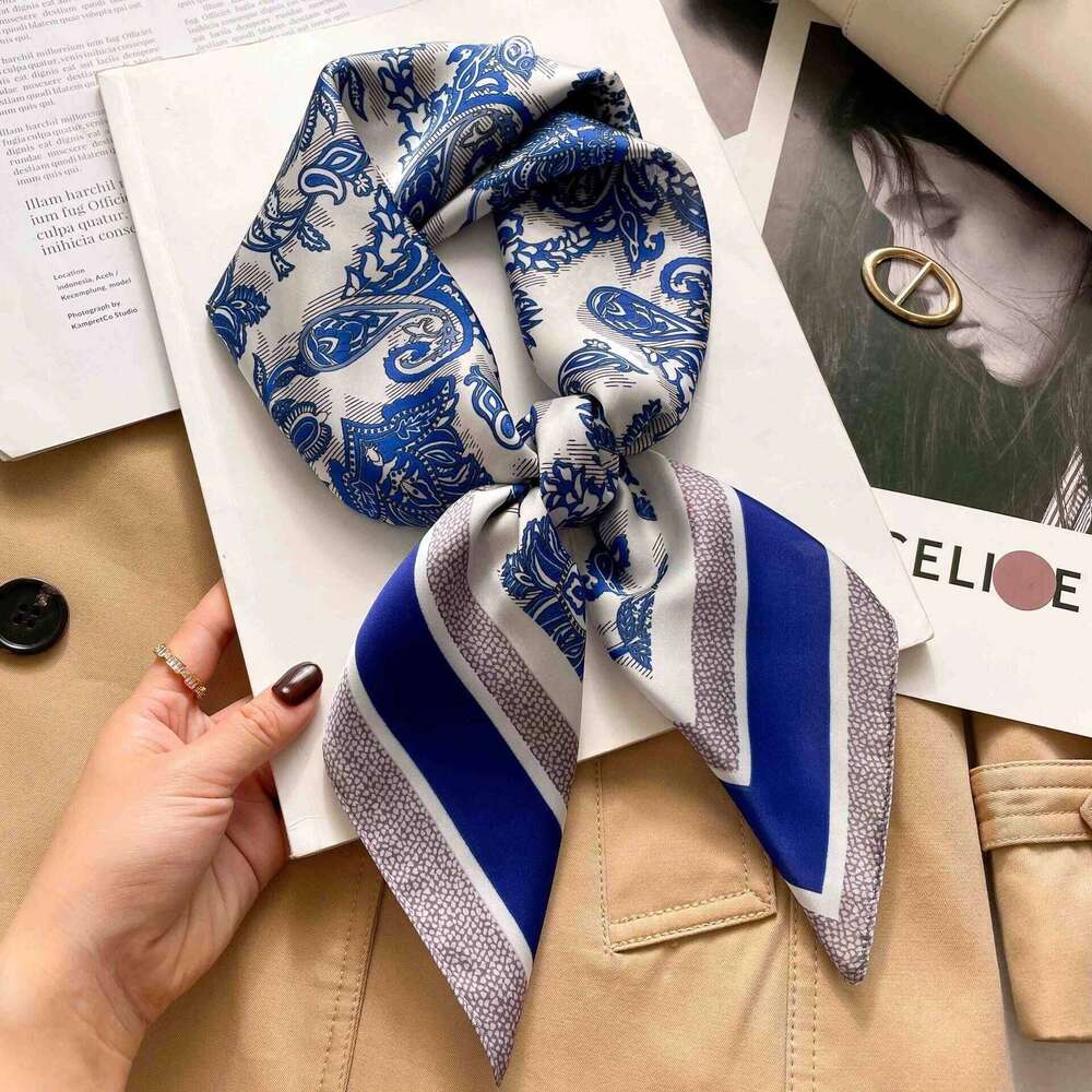 Fashion 70cm Green Print Square Silk Scarf Women Satin Neck Scarves Wrap Headkerchief Beach Hair Band Women's Bandana 26Y06226 - view 7