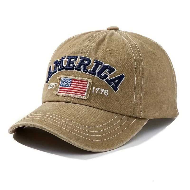 Embroidered Vintage USA Baseball Flag - Bold Lettering Distressed Wash Sun Protection - Trendy Dad Hat for Outdoor M260626 - view 5