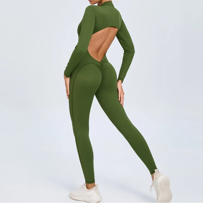 Hearuisavy Summer V Back Sports Jumpsuit Yoga Clothes Rompers Women Long Sleeveles Workout Bodysuits Backless One-piece Suit 260626 - view 6