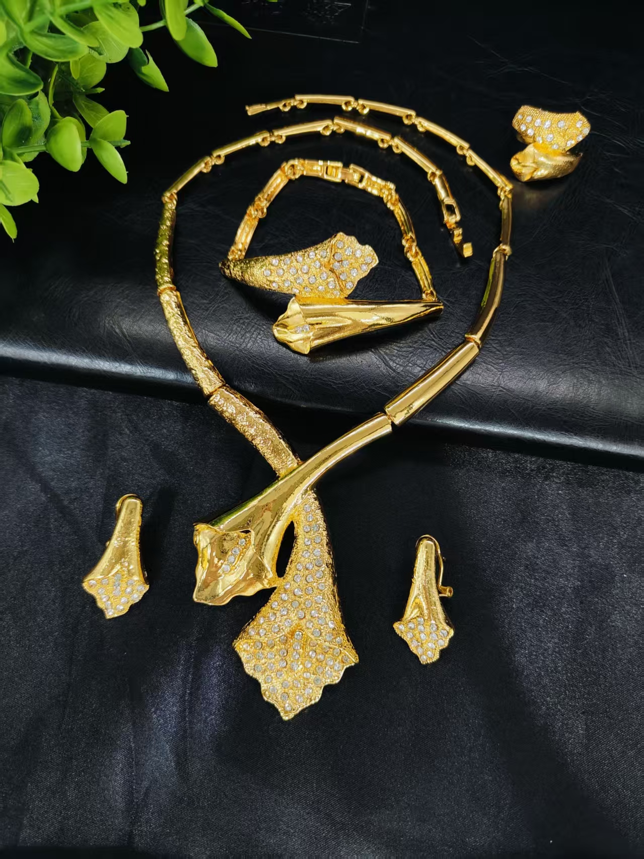 Luxury Ethiopian Necklace And Earrings Jewelry Sets For Women Dubai Bridal 24k Gold Color Necklace Set Wedding Party Gifts - view 3