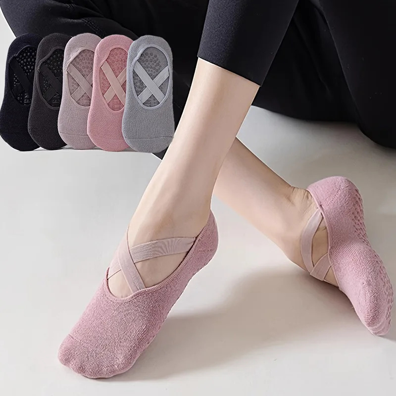 5 Pairs of Womens Non-Slip Yoga Socks for Dance Pilates Gym Breathable Cotton No-Show Socks with Silicone Grip Indoor Workout 260626 - view 4
