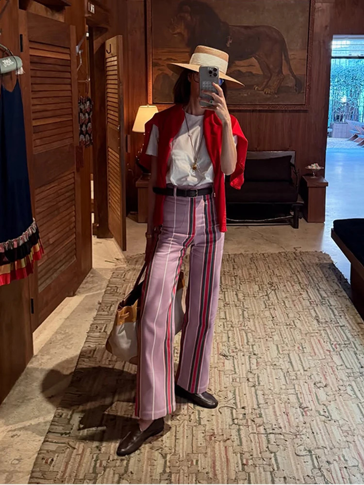 Colorful Striped Low Waist Wide Leg Jeans Slim Fit Flared Hem 2026 Summer Casual Women Denim Pants Trendy Y2K Lady Streetwear 260625 - view 5