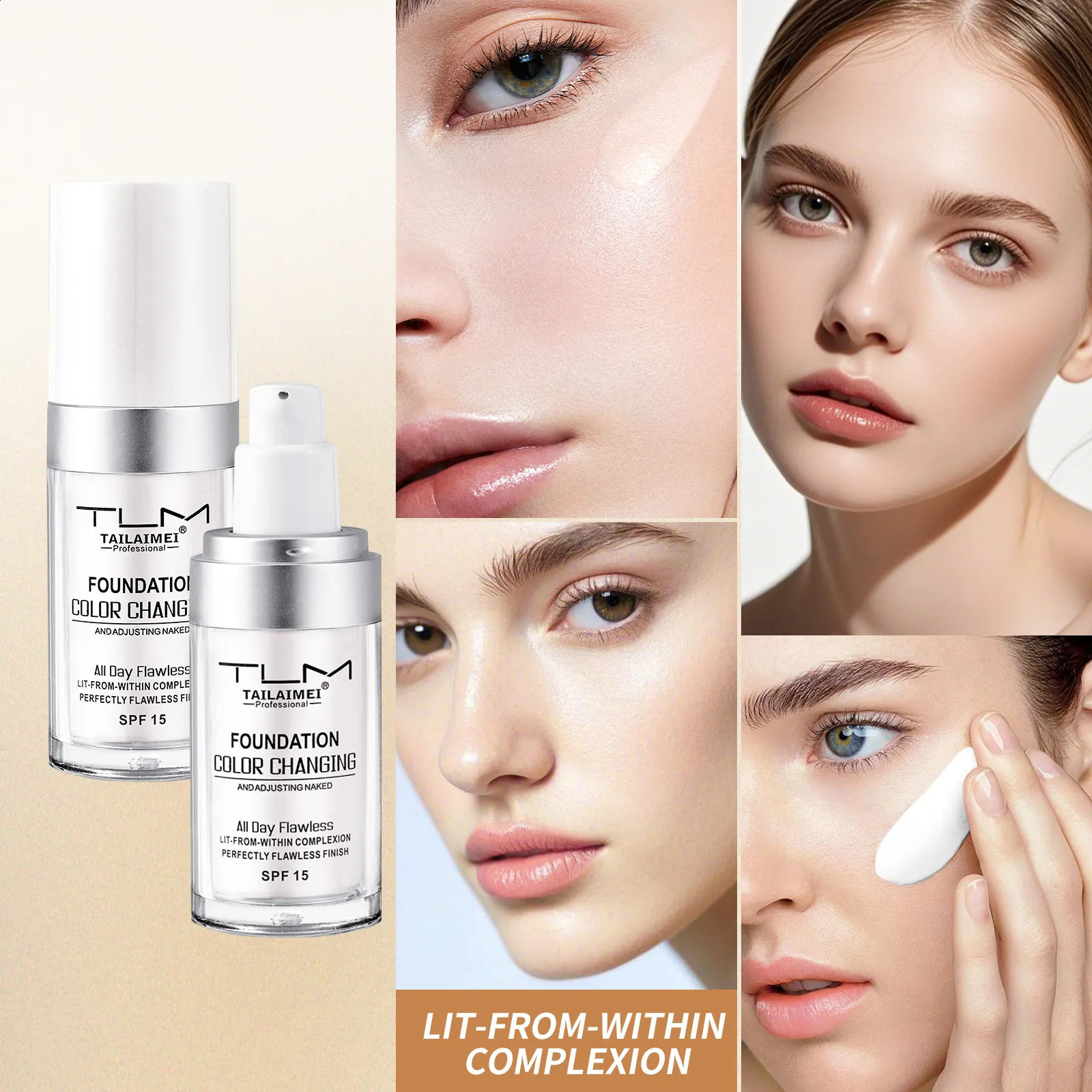 TLM Liquid Foundation Color Changing Concealer Waterproof Natural Brighten Skin Tone Face Cosmetics Makeup for Women Men 30ml 260625 - view 7