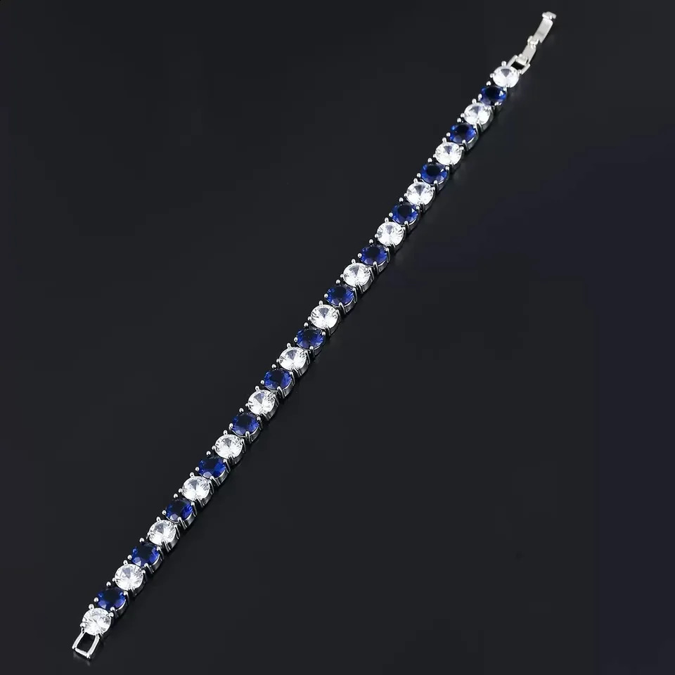 925 Sterling Silver Blue and White Zircon Tennis Bracelet Womens Elegant Wedding Jewelry Gifts Suitable for Party Wear 260626 - view 6