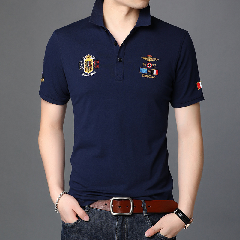 Mercerized Cotton Short-Sleeve T-Shirt For Men Summer New Model, Ice Silk Smooth Fabric, Half-Sleeve, Embroidered Collar Polo Shirt - view 3
