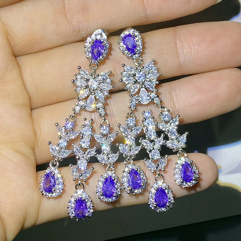 925 Silver Vintage Tanzanite Sapphire Stud Earrings Inlaid Water Drop Zircon Earrings Womens Party Gift 260625 - view 6