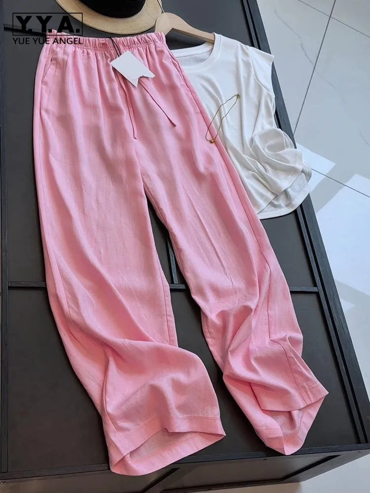 Women Casual Pants High Waist Drawstring Solid Color Loose Fit Straight Trousers Comfortable Streetwear Summer Female 260625