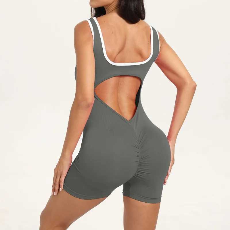 Yoga Women Colorblock Open Bodysuit Padded U-neck Sleeveless Workout Fitness Gym Athletic Fashion Short Jumpsuit M260626 - view 6