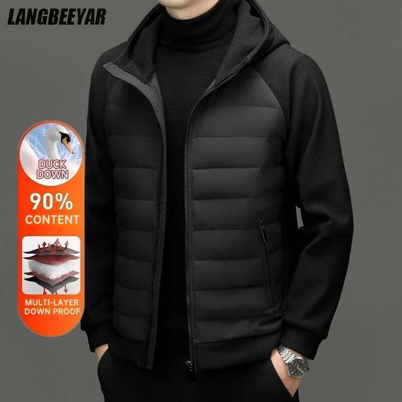 High End 95% Light Seamless Hot-pressing Bonded Casual Fashion Hooded Men Down Jacket New Puffer Winter Feather Coats J260626