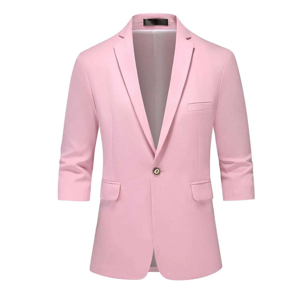 Men's Casual Seven-Quarter Sleeve Pink Suit Summer Leisure Fashionable Top with Pants Included 26L0626 - view 7