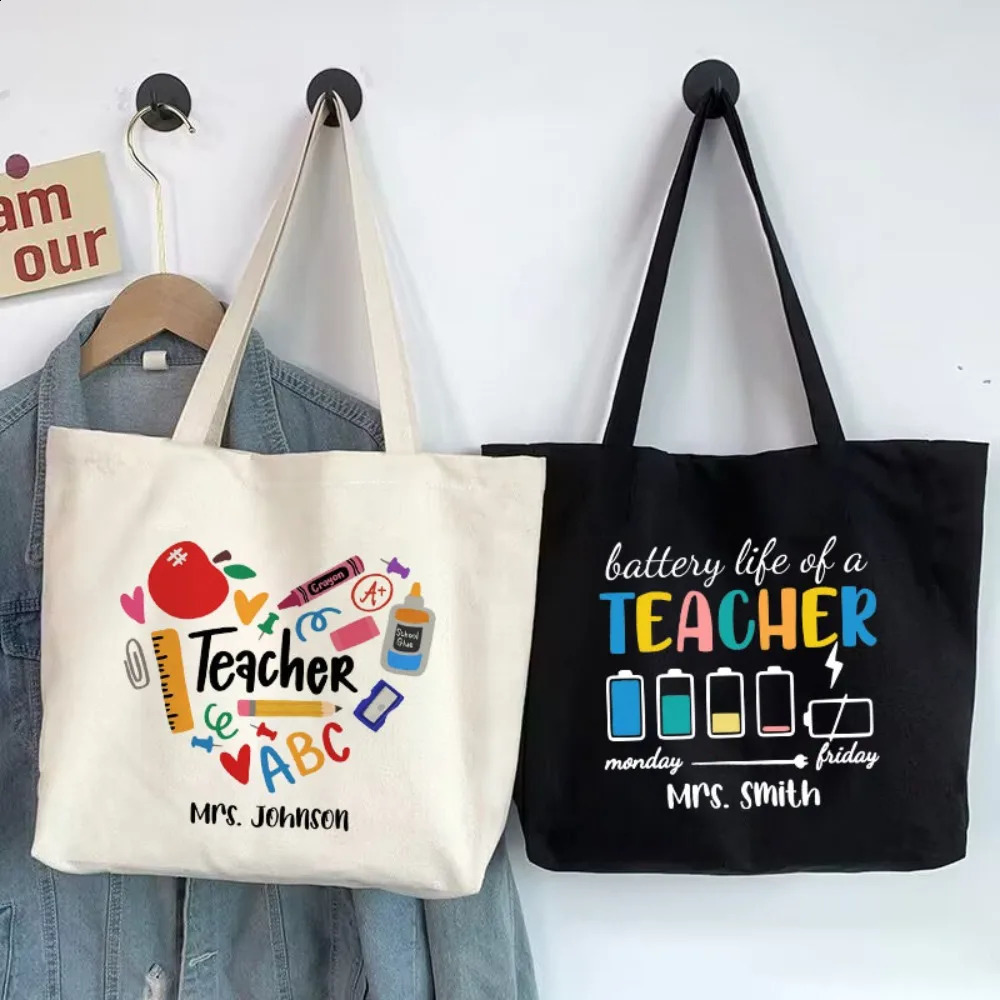 Personalised Tote Bag Teacher Life Shoulder Bags Custom Name Canvas Shopping Bag Travel Handbags Teachers Day Gift for Teachers 260625