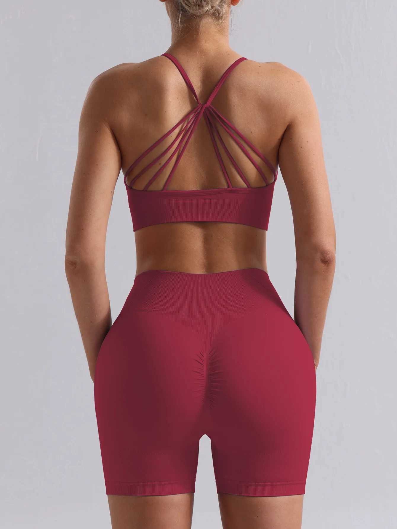Yoga 2 PCS Womens Seamless Set Sexy Sport Removable Bra Pad High Waist Shorts Gym Fitness Sleeveless Workout Suit Sportswear M260626 - view 5