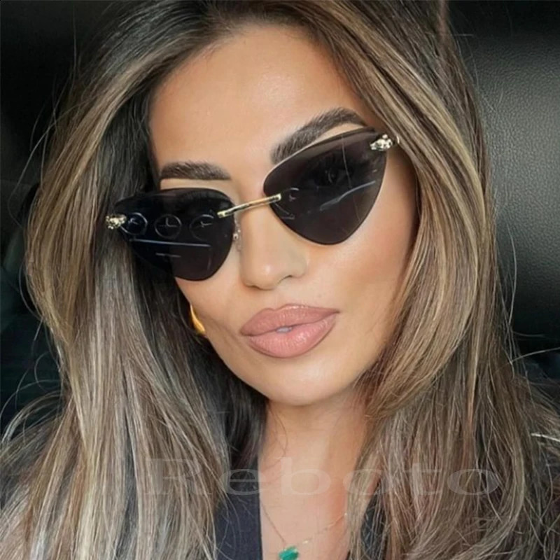 Fashion Triangle Cat Eye Sunglasses Women y Metal Rimless Womens Sunglasses Black Elegant Cool Girl Eyewear Trendy 260626 - view 3