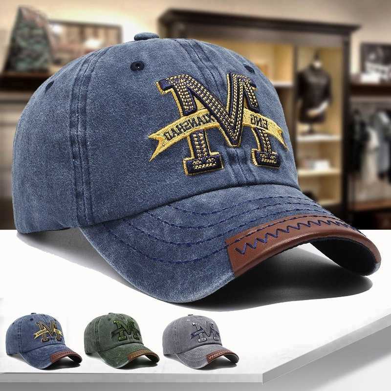 M Letter Embroidery Wash Unisex Baseball Caps Outdoor Adjustable Spring and Autumn Casual Sunscreen Hat M260626