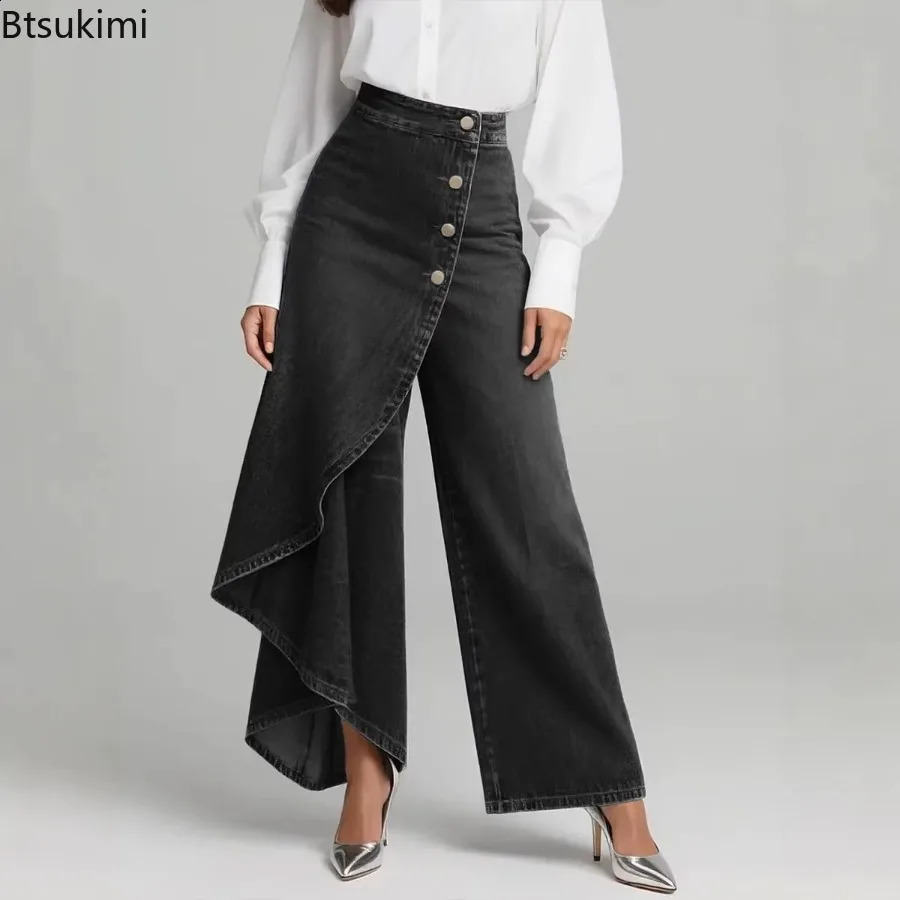 2026 Womens Casual Wide Leg Pants Spring Fashion Breasted n Ladies Slim Trousers Vintage Denim Women 260625 - view 4
