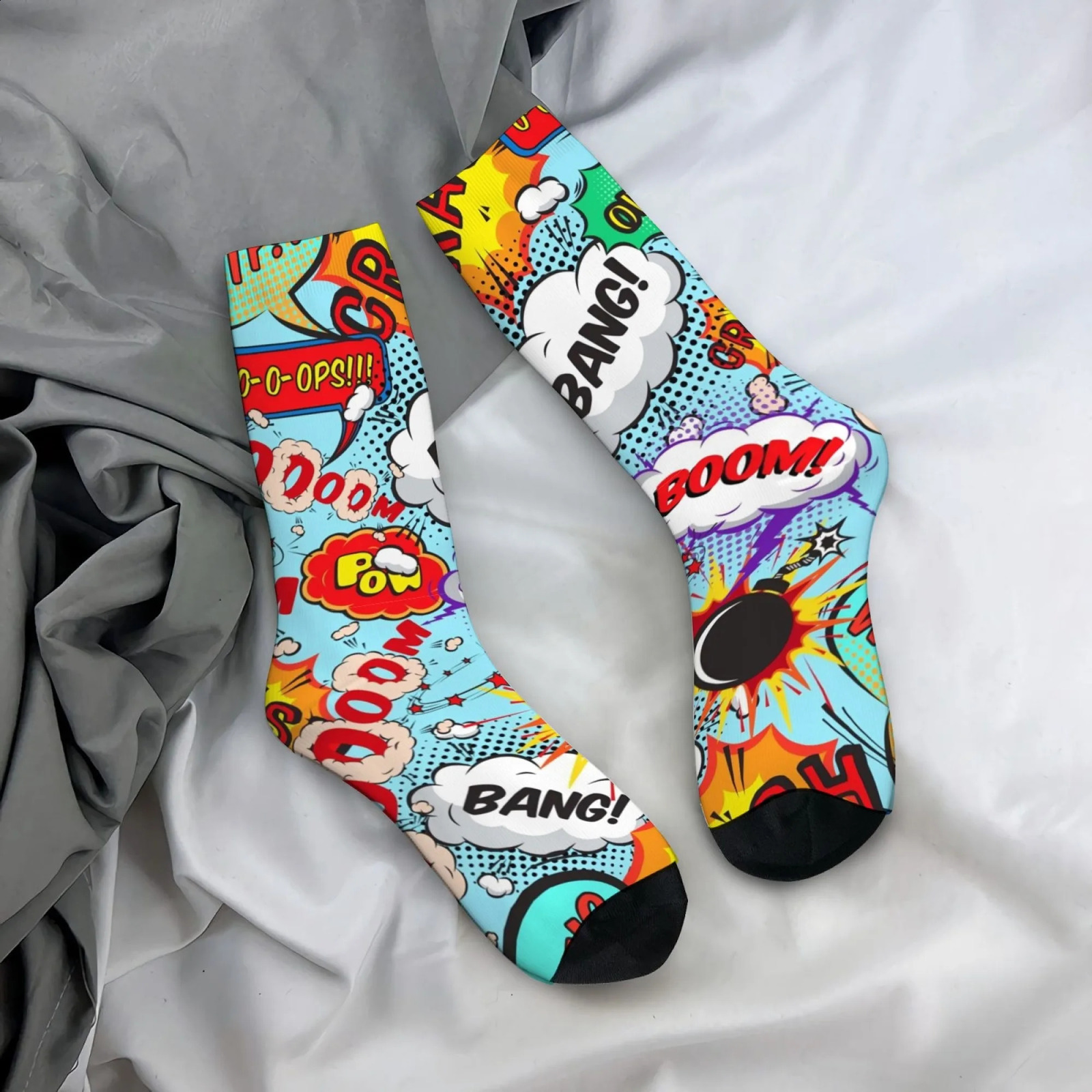 Pop Art Comic Style Socks Non Slip Stretchy Breathable Mens Casual for Travel Running Retro Trendy Party Hip Hop 260622